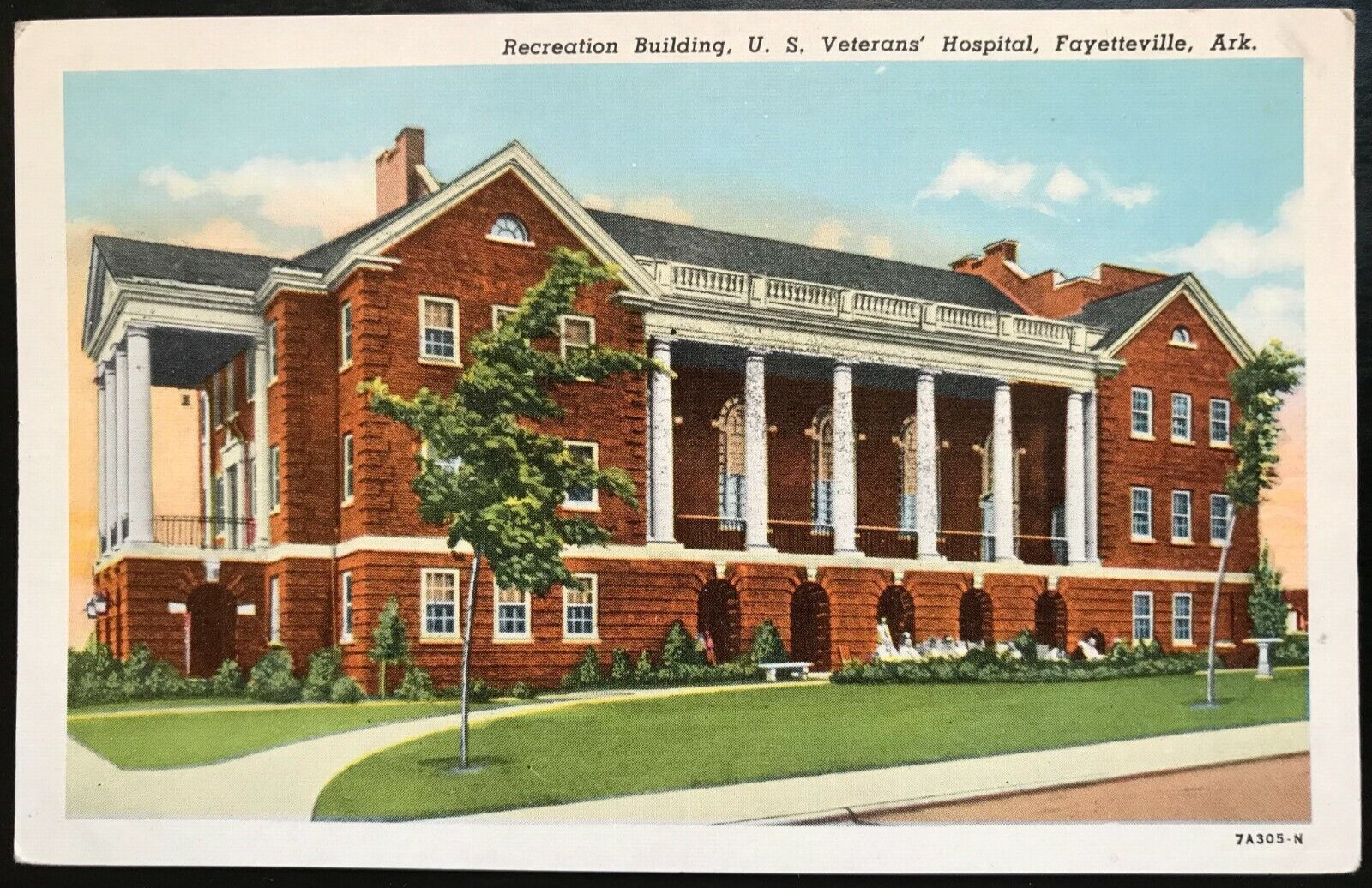 Vintage Postcard 1937 U.S. Veterans Hospital Rec Center Fayetteville Arkansas AR