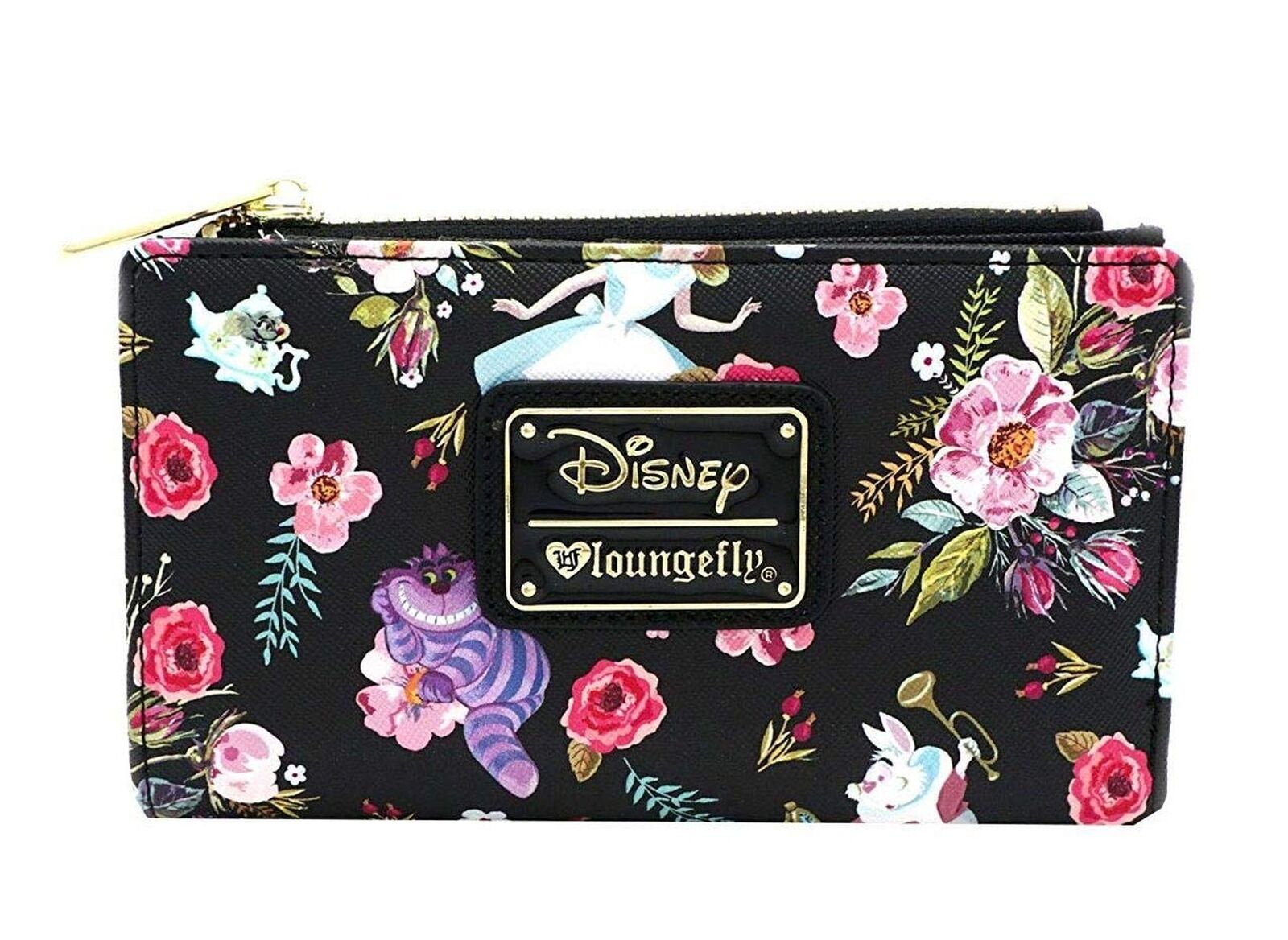 Loungefly x Alice in Wonderland Character Floral Print Wallet (Black, One Size)