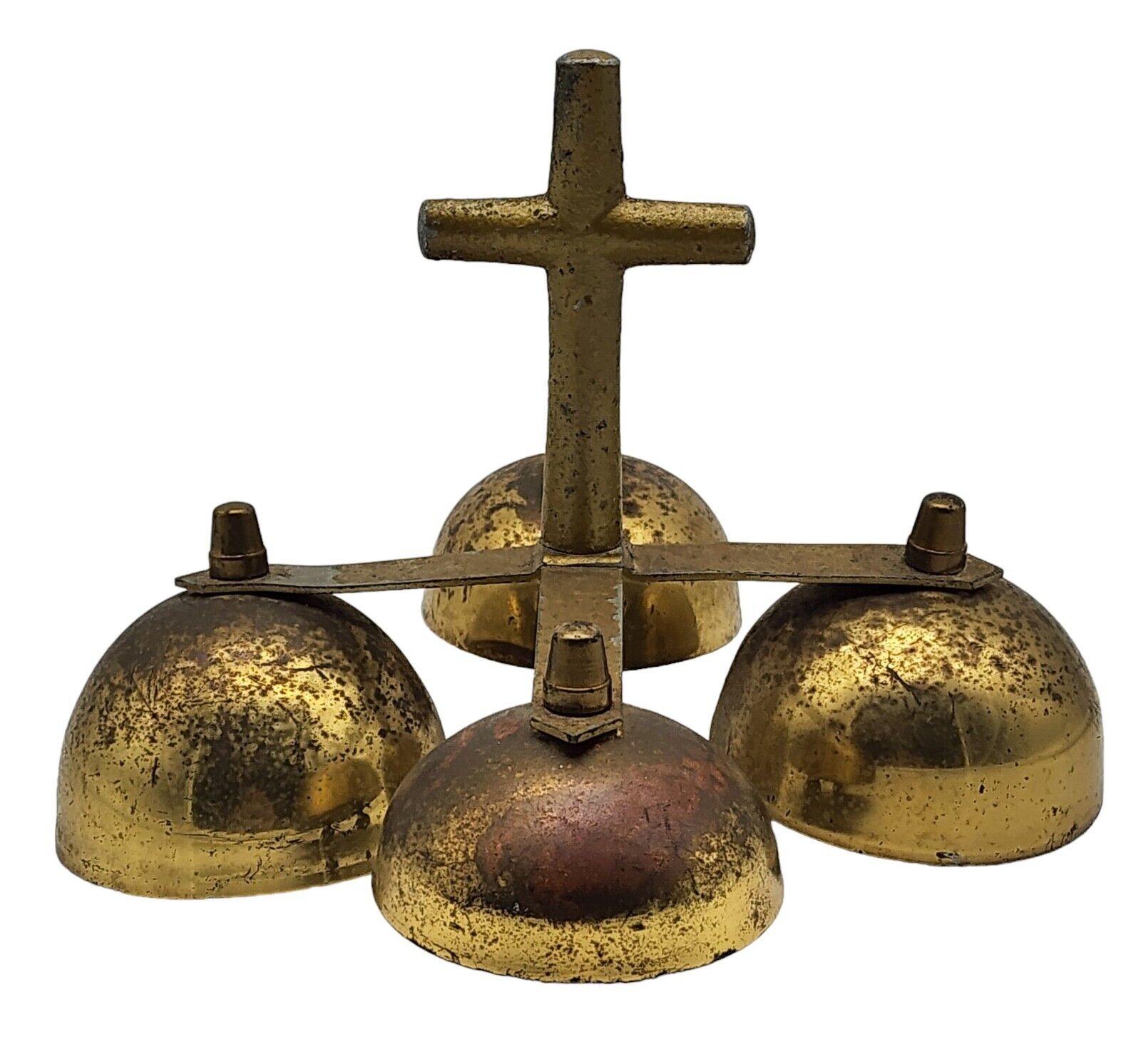 Rare VINTAGE Catholic Church Alter Brass Sanctus Sanctuary 4 Bells with Cross
