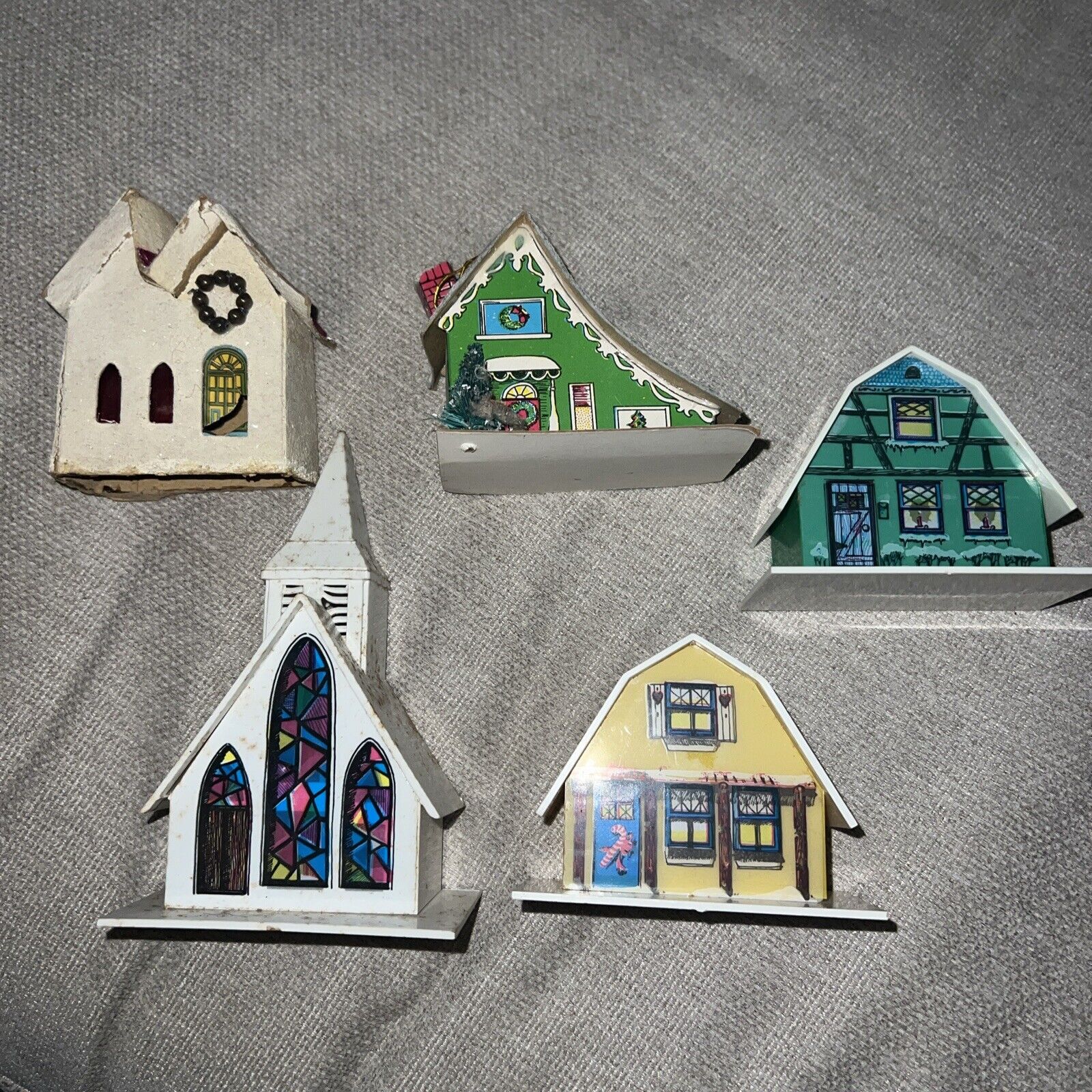 Vintage Christmas Alpine Village String Lights Covers  Set Of 5 See Photos Read