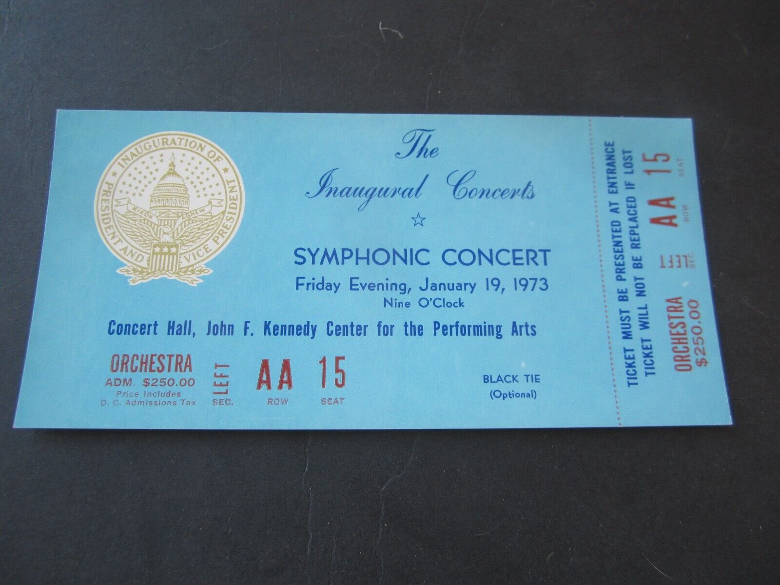 1973 NIXON Presidential INAUGURATION - Symphonic Concert TICKET - Kennedy Center