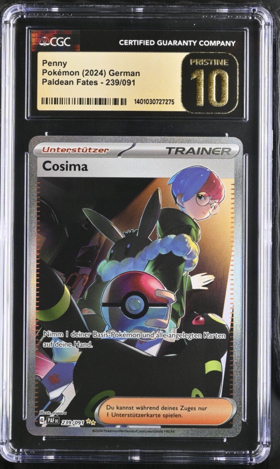 Pokemon Card Cosima 239/091 Paldeas Fates DE CGC Graded Pristine 10
