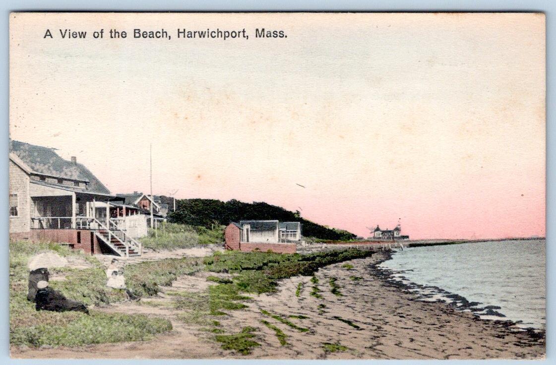 1913 HARWICHPORT MA VIEW OF BEACH COTTAGES HANDCOLORED H A DICKERMAN POSTCARD