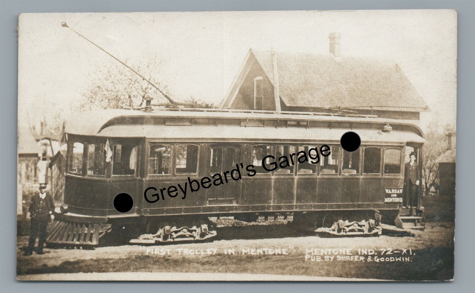 RPPC First Trolley in MENTONE IN Indiana Vintage 1910 Real Photo Postcard