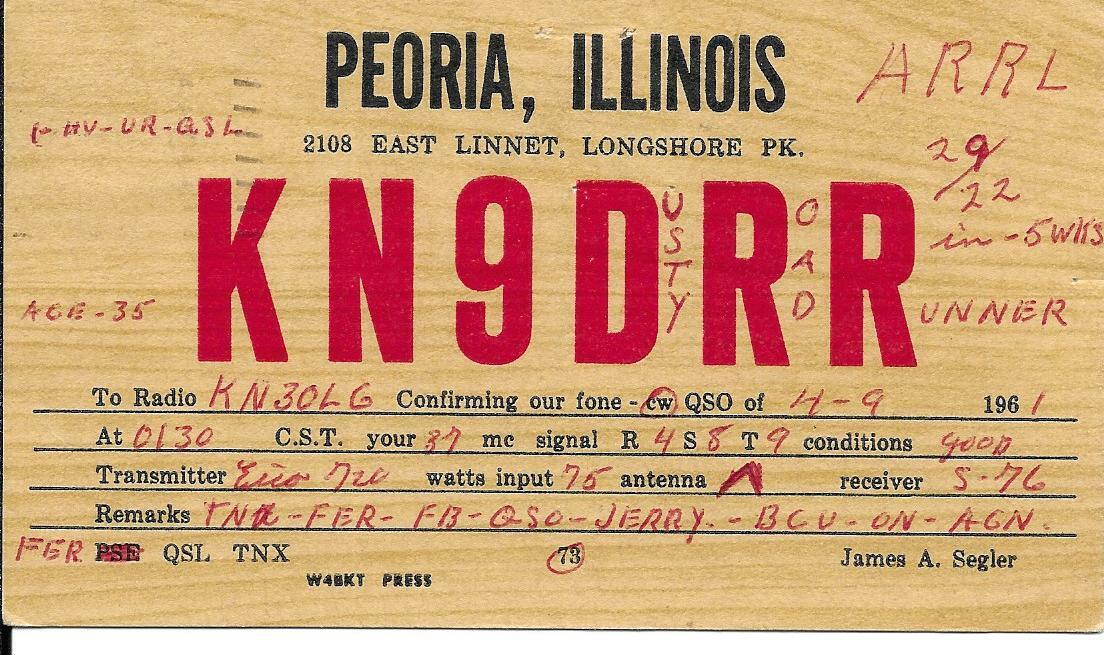 QSL 1961 Peoria IL    radio card   