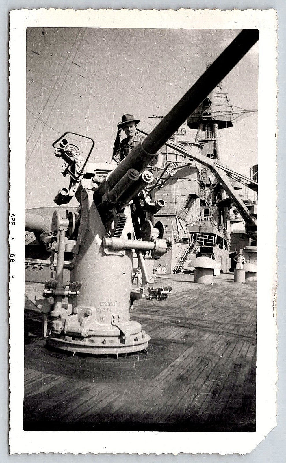 Original Old Vintage Antique Photo Picture Military Boat Ship Gentleman Gun 1958