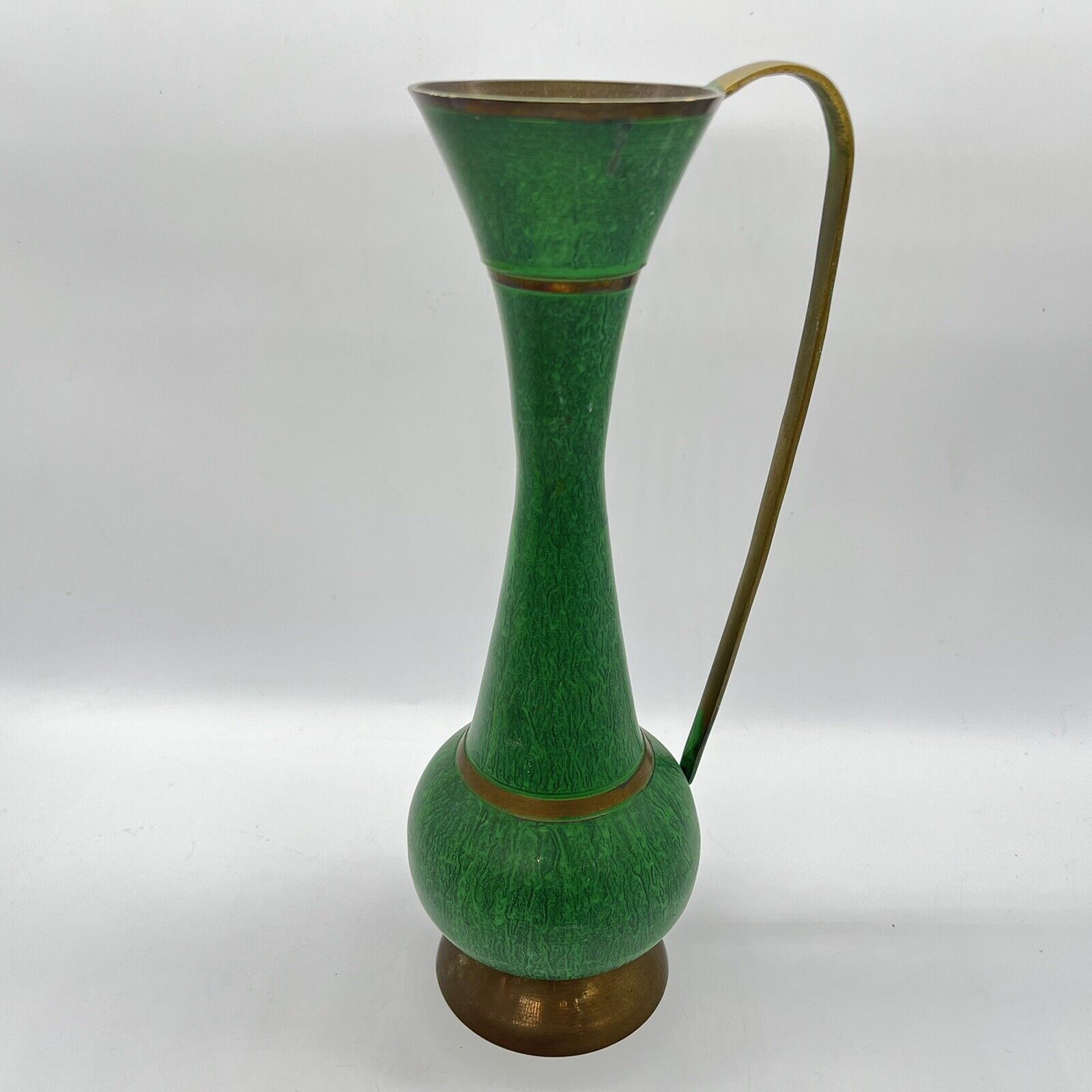Brass Gold Teal Turquoise Jade Vintage Vase #186