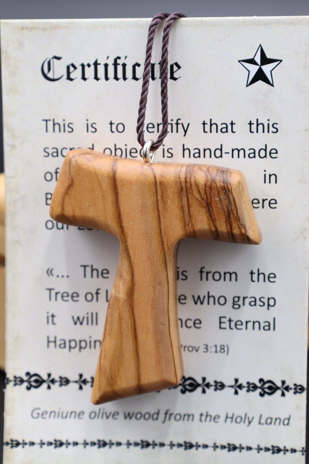Necklace Franciscan Tau Olive Wood  Cross  Pendant Hand Made Holy Land