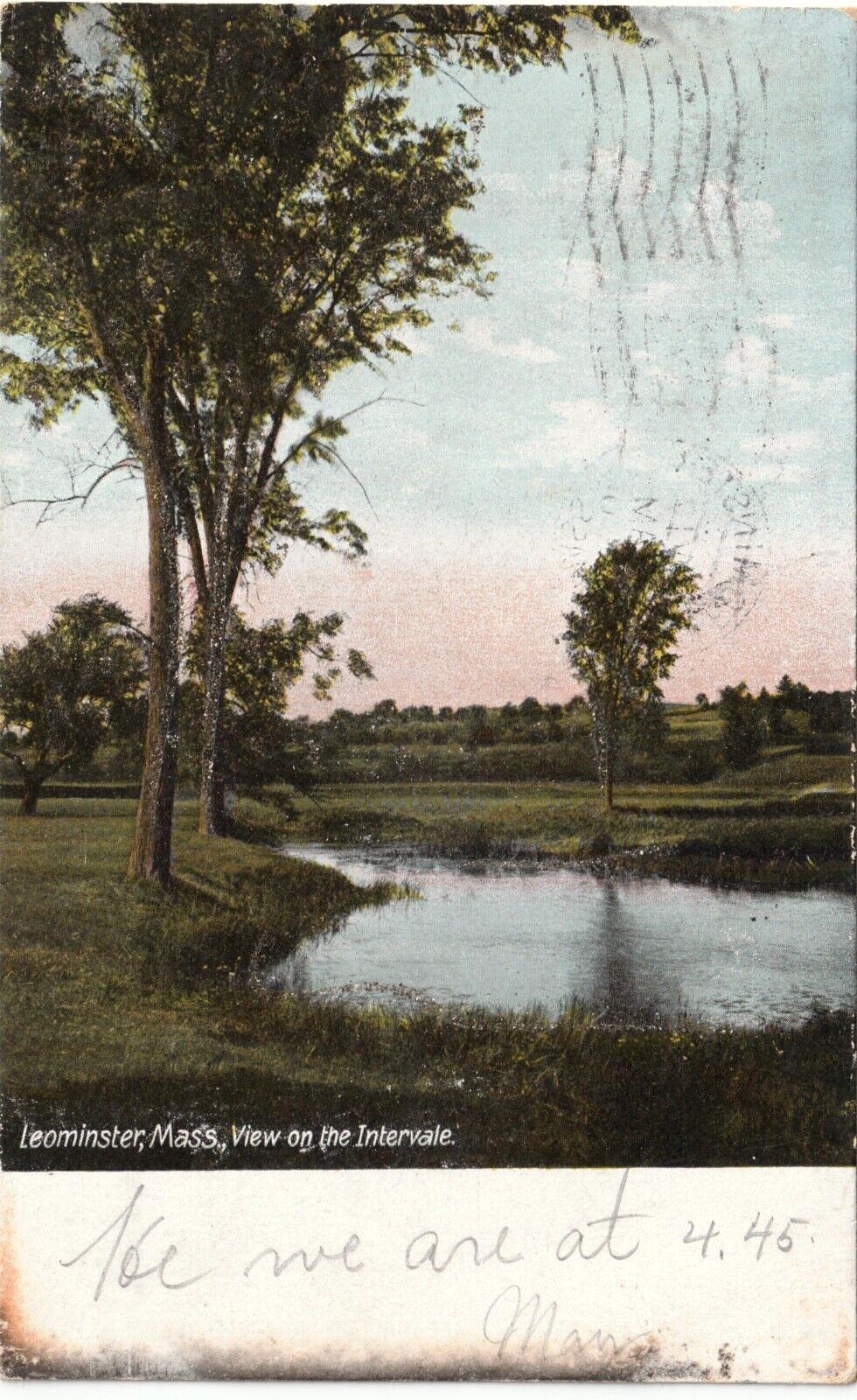 View on the Intervale in Leominster MA-1906 posted German glitter postcard