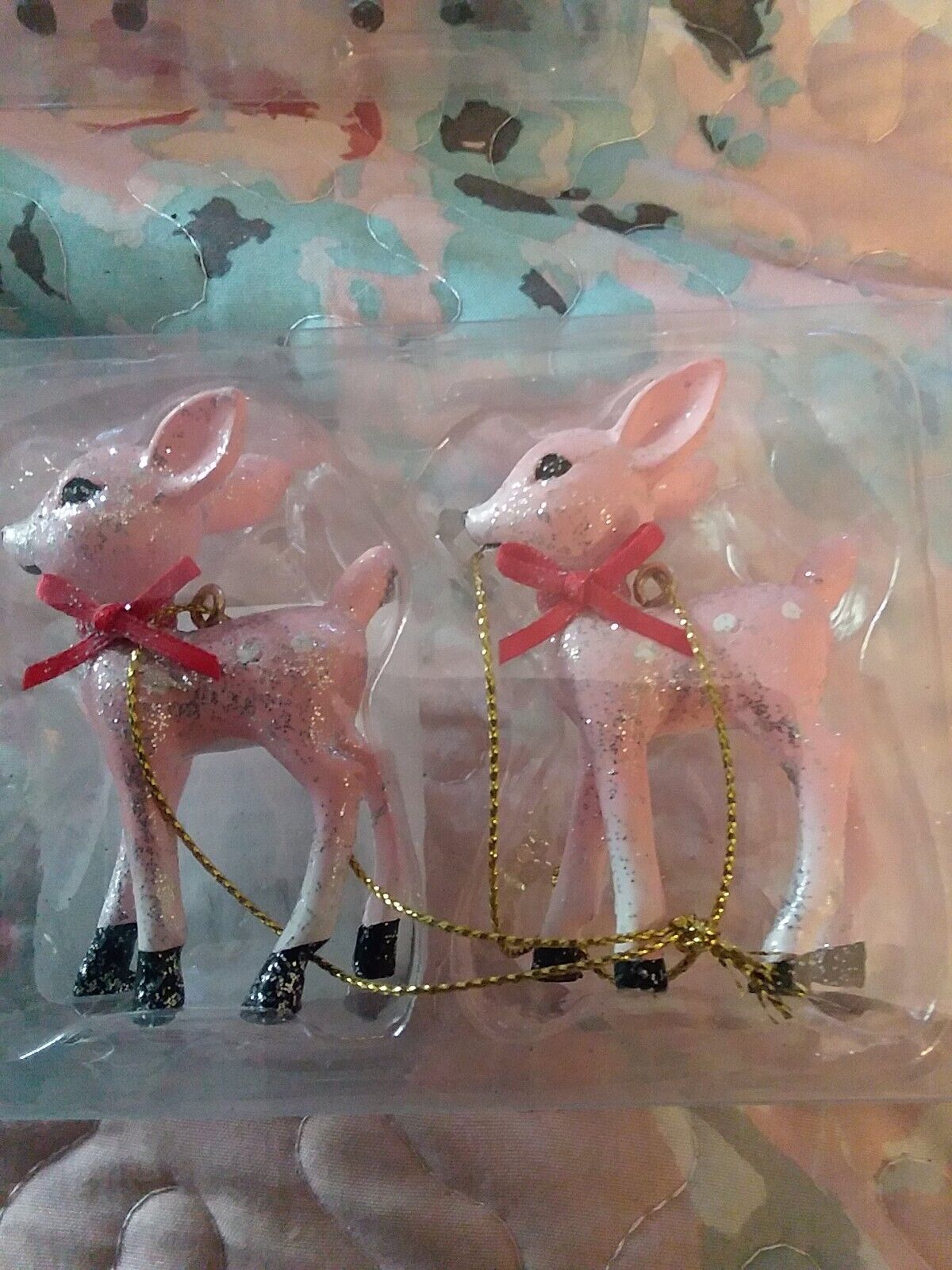 Target Wondershop Retro Small Pink deer Fawn Christmas Ornament 1 Box of Two