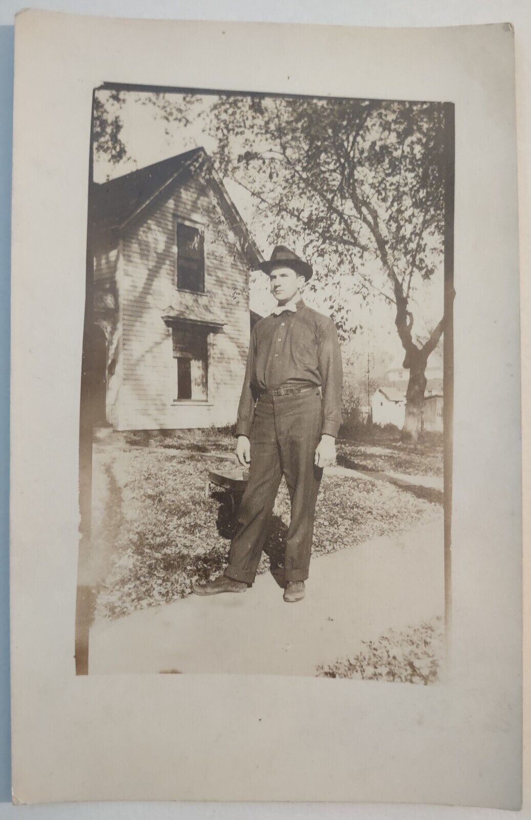 Vintage Postcard Man Posing 802 Clark Ames Iowa RPPC AA19