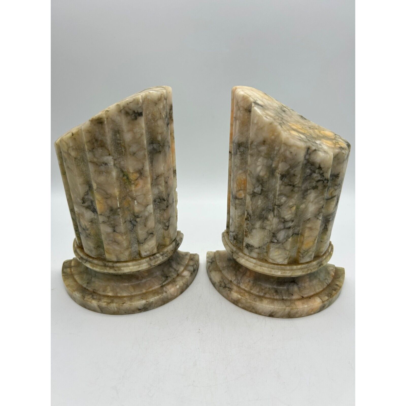 Vintage Italian Hand Carved Alabaster Roman Columns Bookends