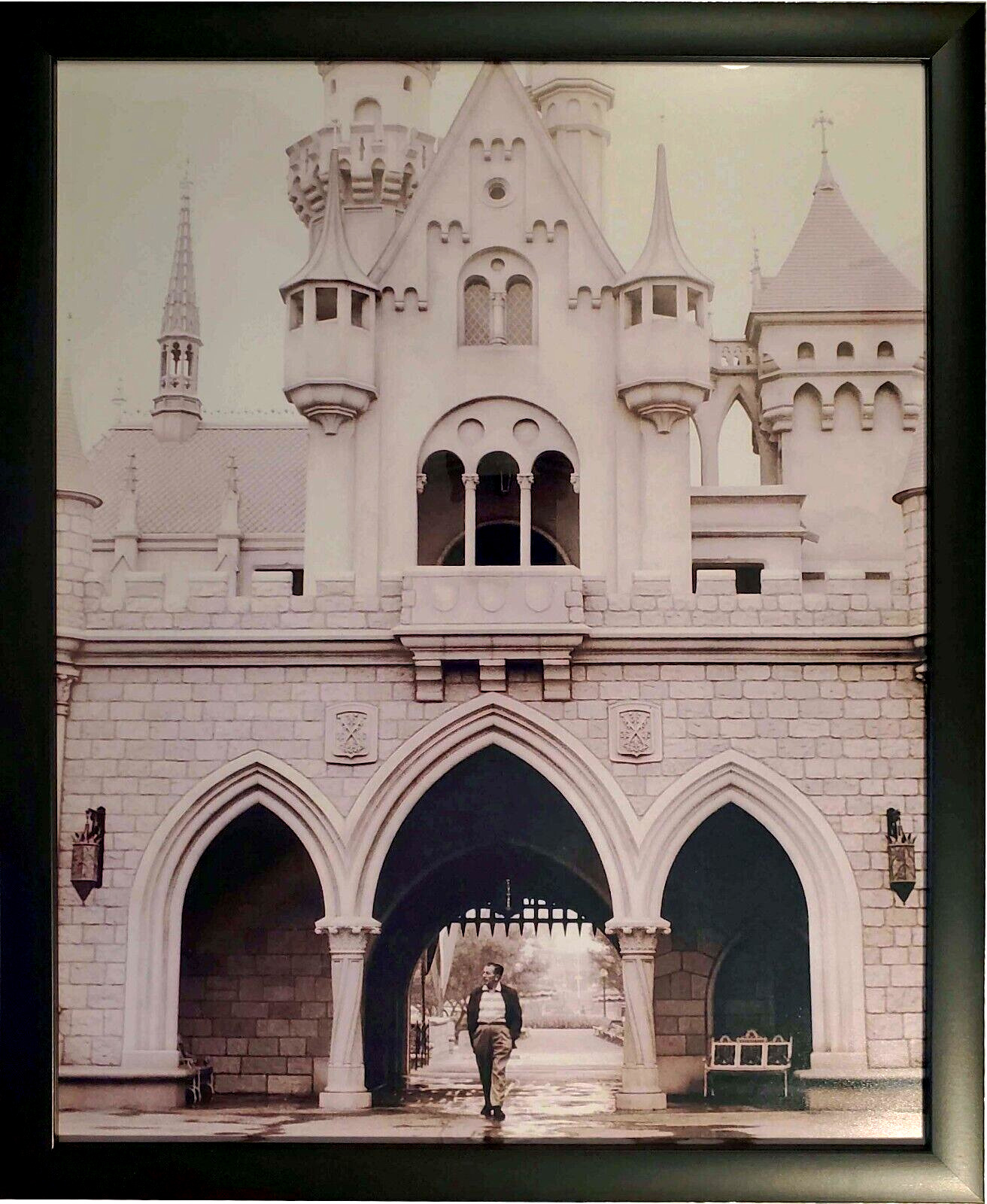 16x20 ✅  Walt Disney Walking thru Sleeping Beauty Castle Disneyland New Frame