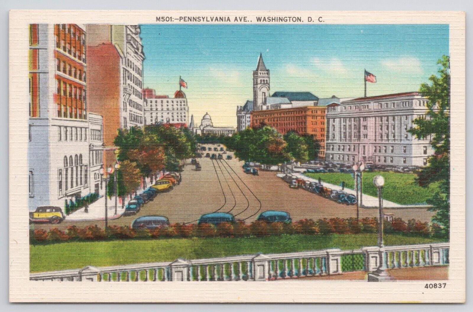Washington DC Pennsylvania Avenue Street View Linen Postcard