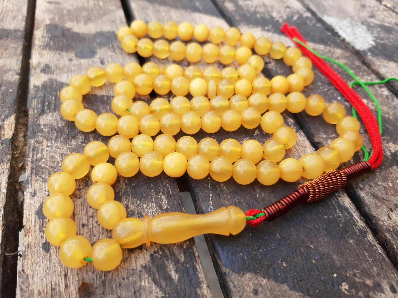 Yellow Bakelite Muslim Islamic Rossary Prayer 99 Beads 33,3gr Vintage Handmade