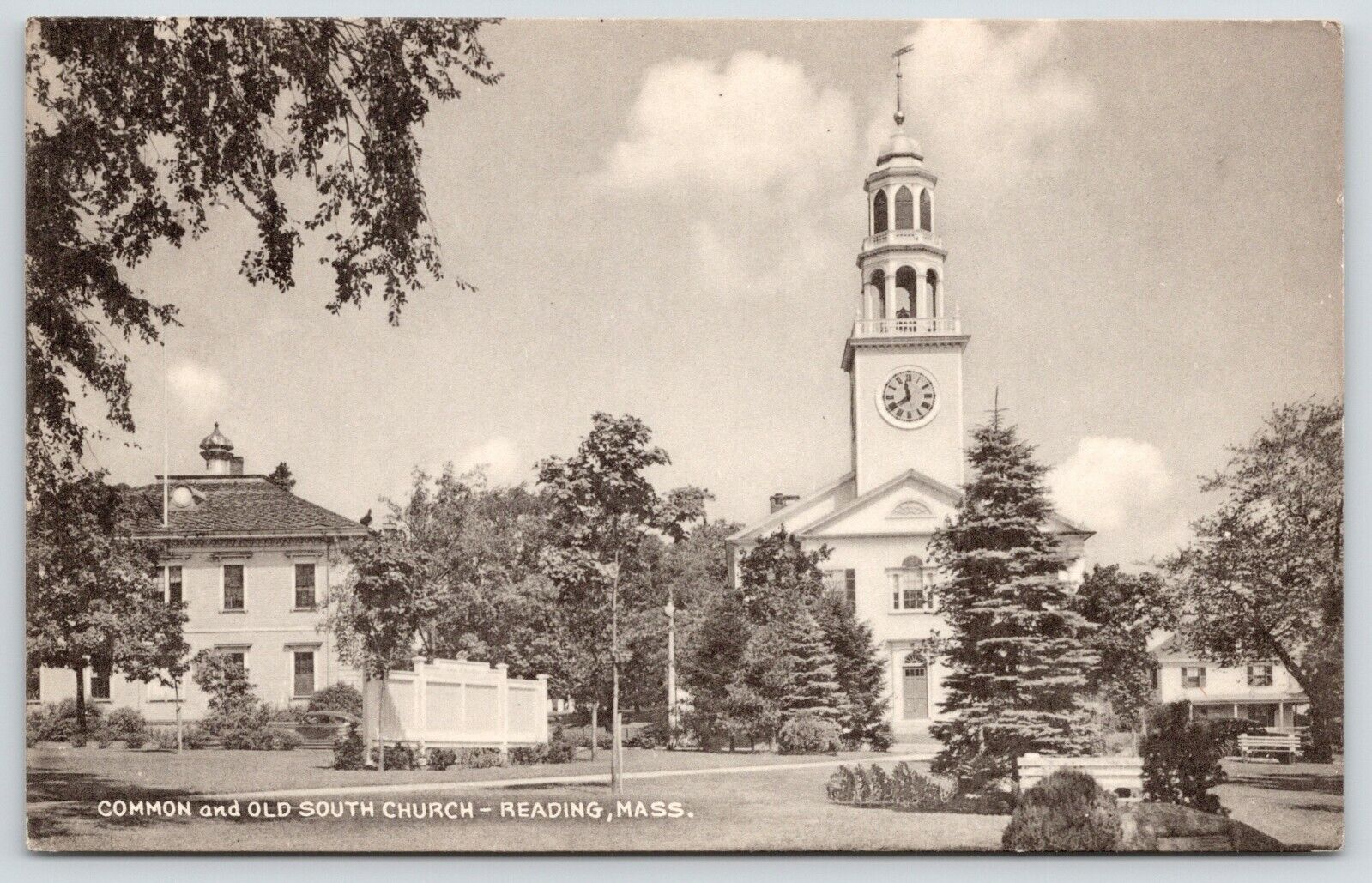 Reading Massachusetts~Common~Old South Methodist Church~Clock & Belltower 1930s 