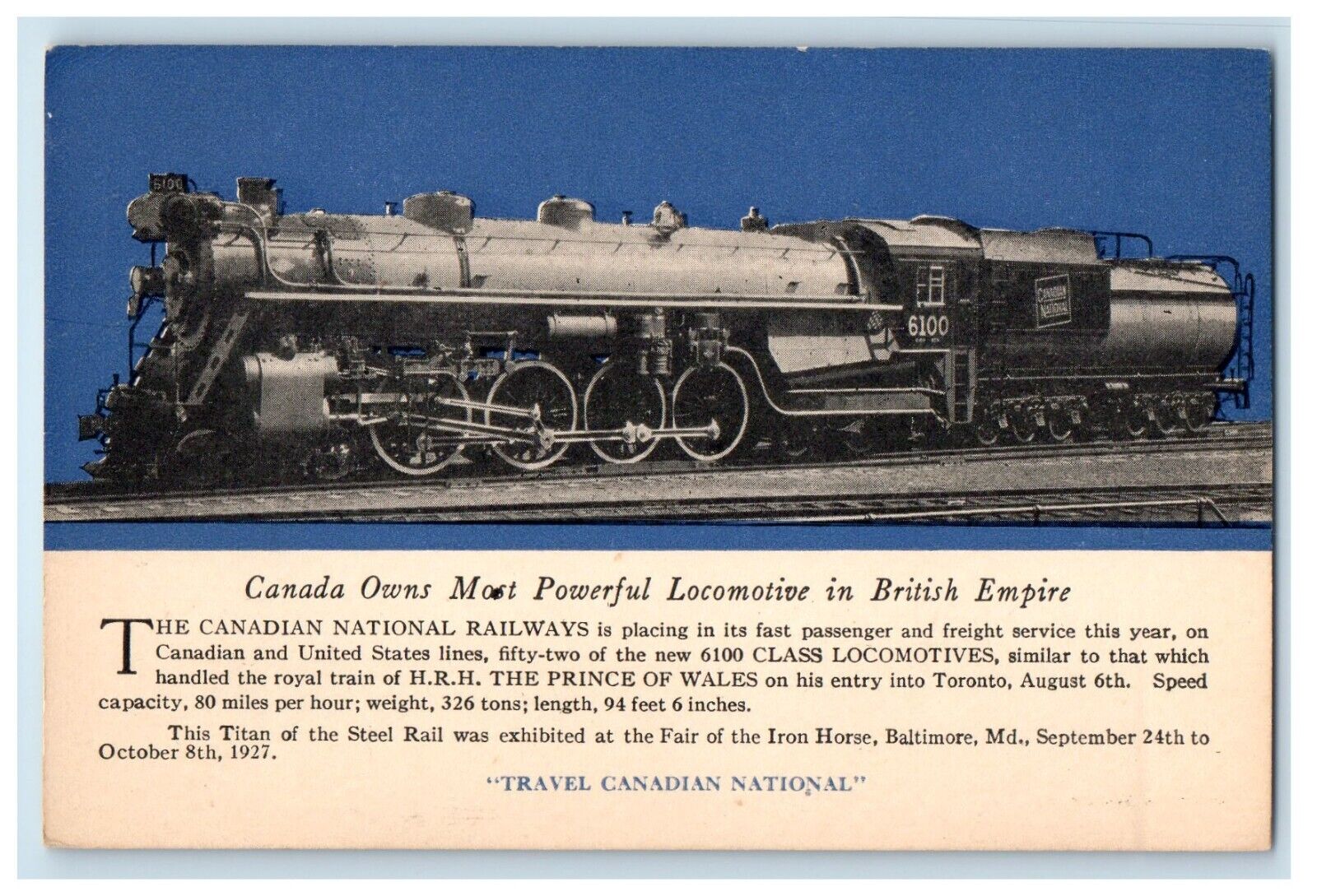 c1905 Canada Locomotive Train 6100 British Empire Railway Vintage Postcard