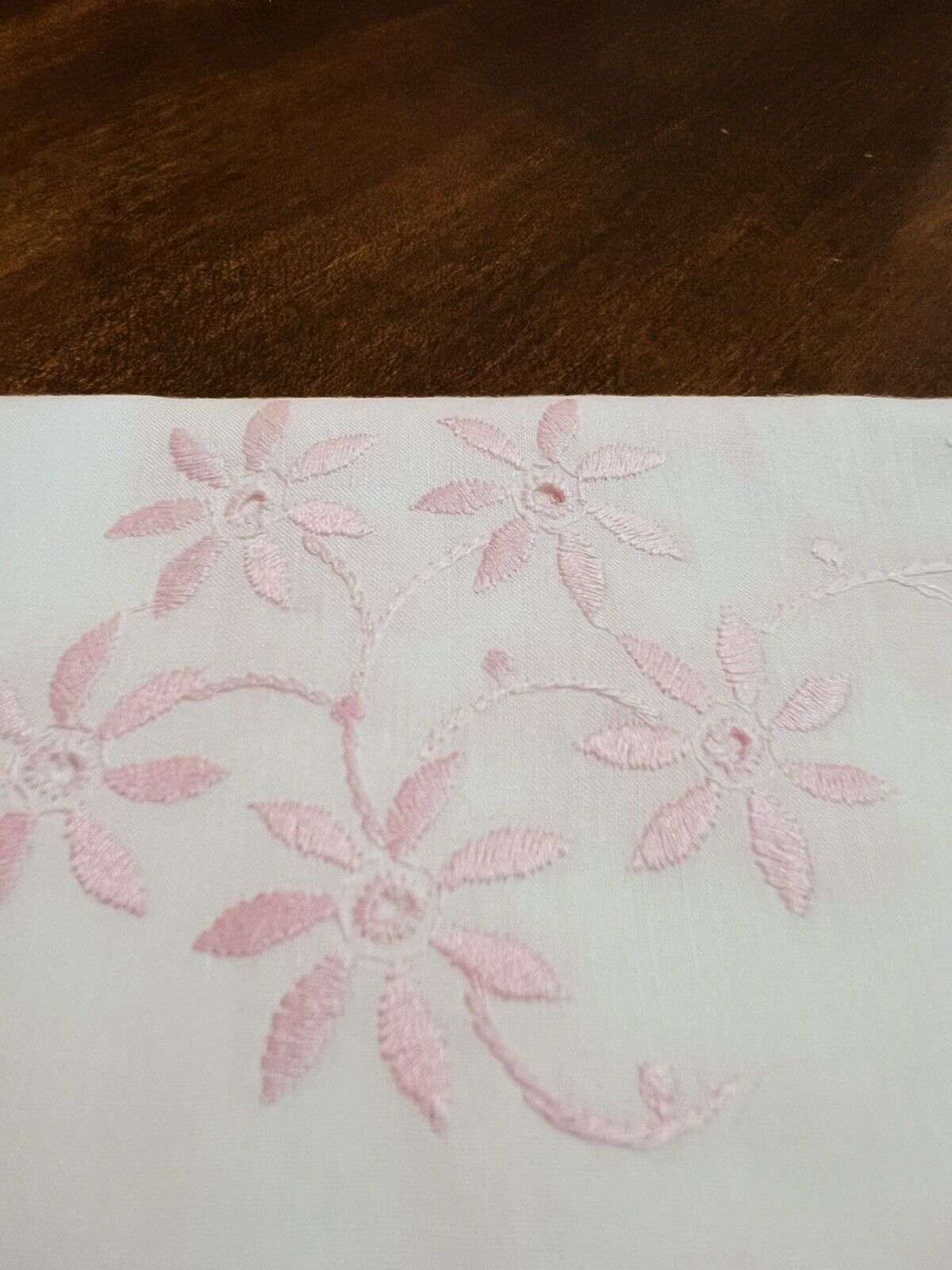 2 Matching Embroidered Runners White With Pink Flowers and vines