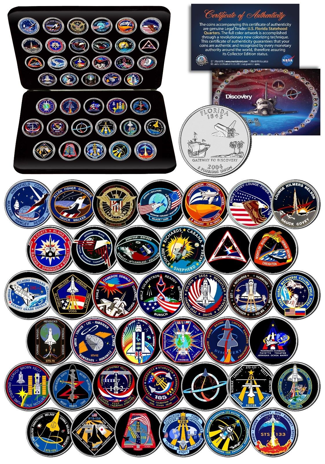 SPACE SHUTTLE DISCOVERY MISSIONS NASA Florida State Quarters 39-Coin Set w/ BOX