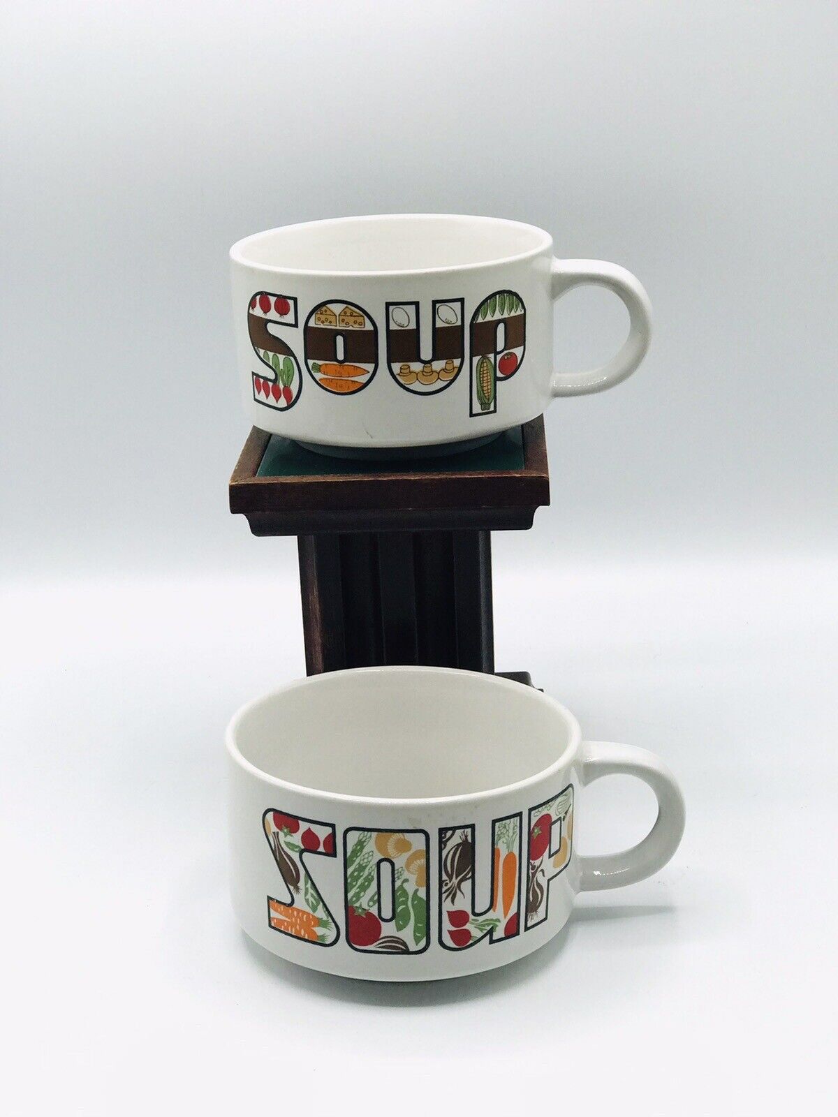 Vintage 1970’s Set Of Two Retro Ceramic Mugs Cups