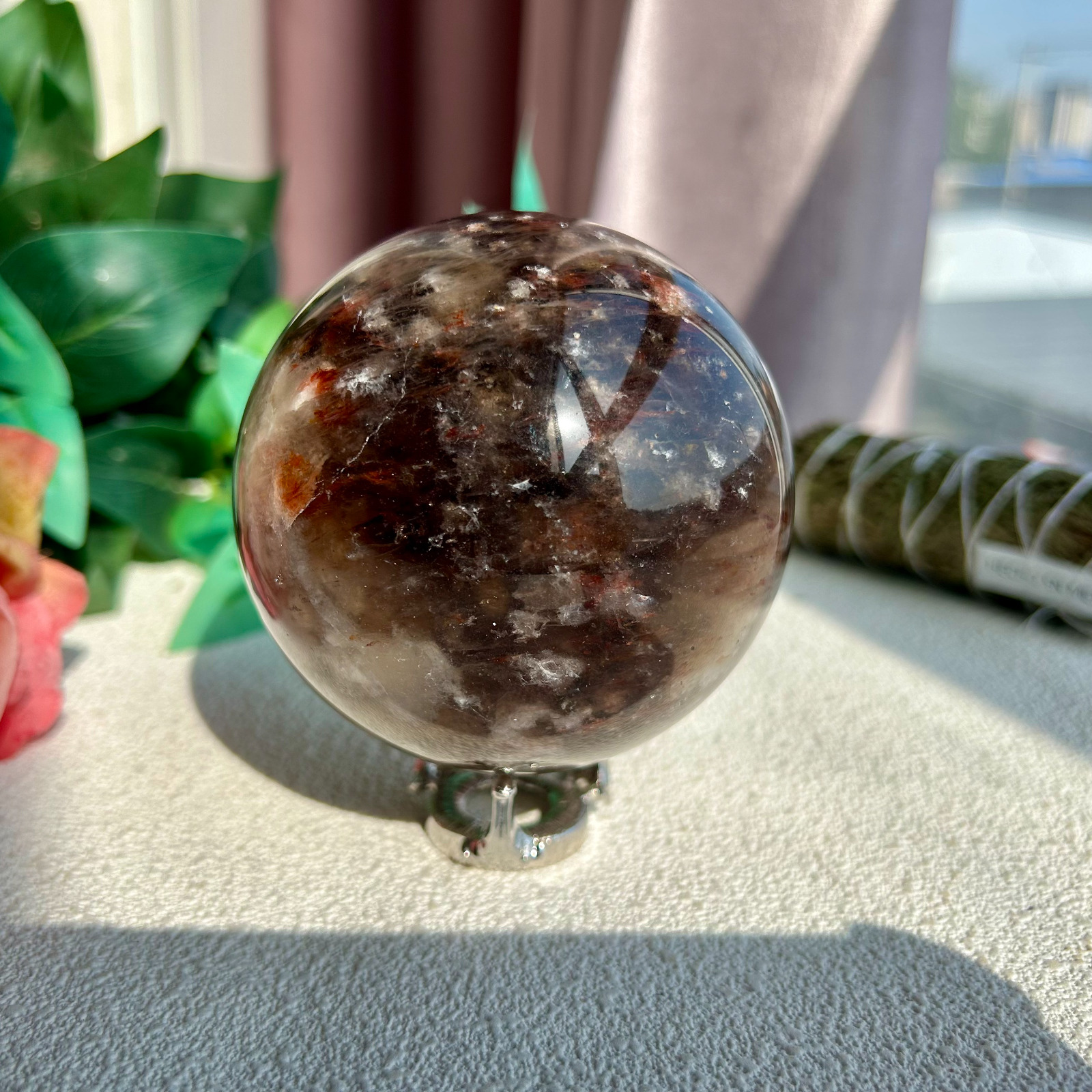 860g Amazing Red Fire QUARTZ Crystal Polished stone sphere Ball Healing 85mm