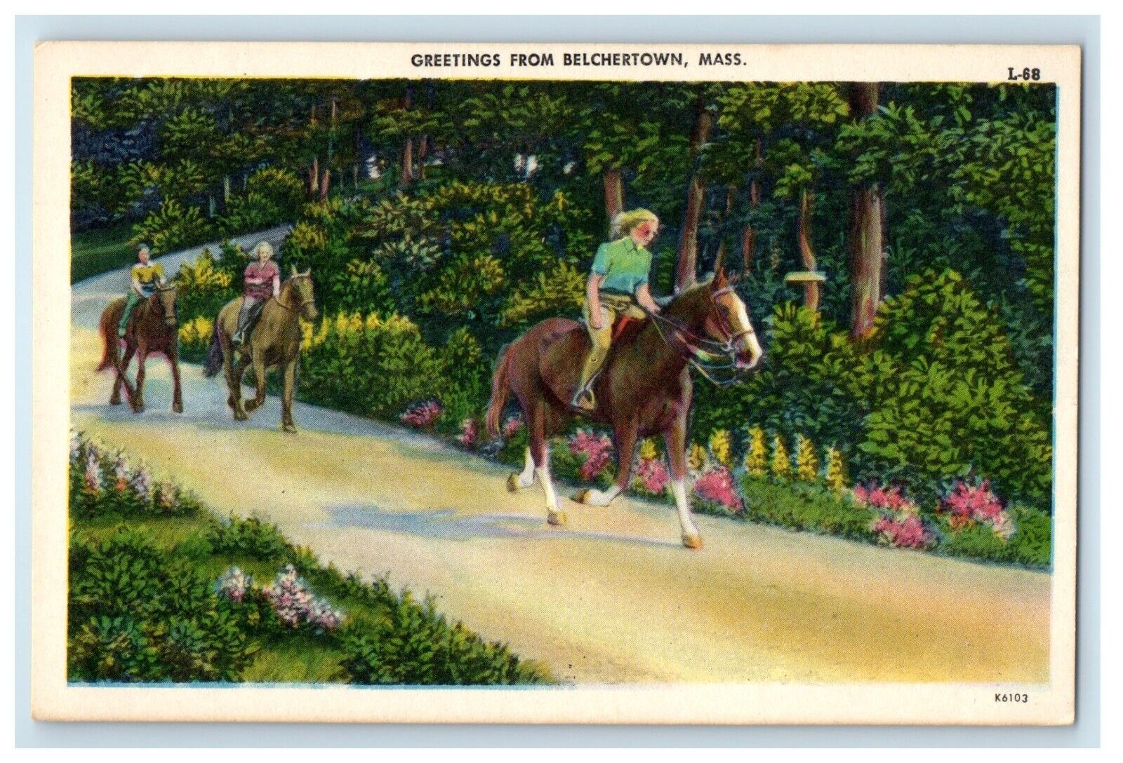 Greetings From Belchertown Massachusetts MA, Childrens Riding Horse Postcard