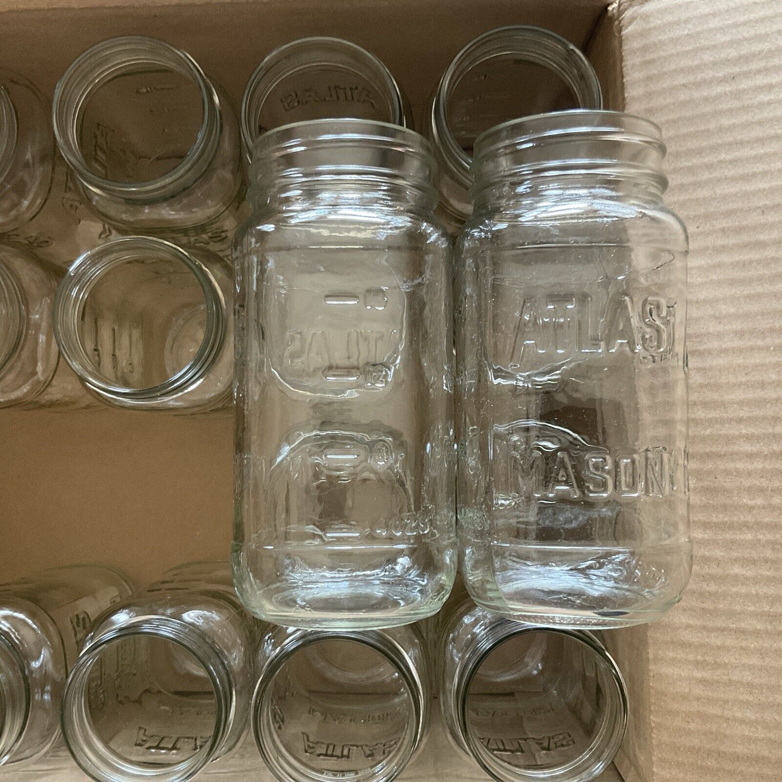 Lot of 16 Atlas Mason Square Glass 16 oz Measurement Jars Clean