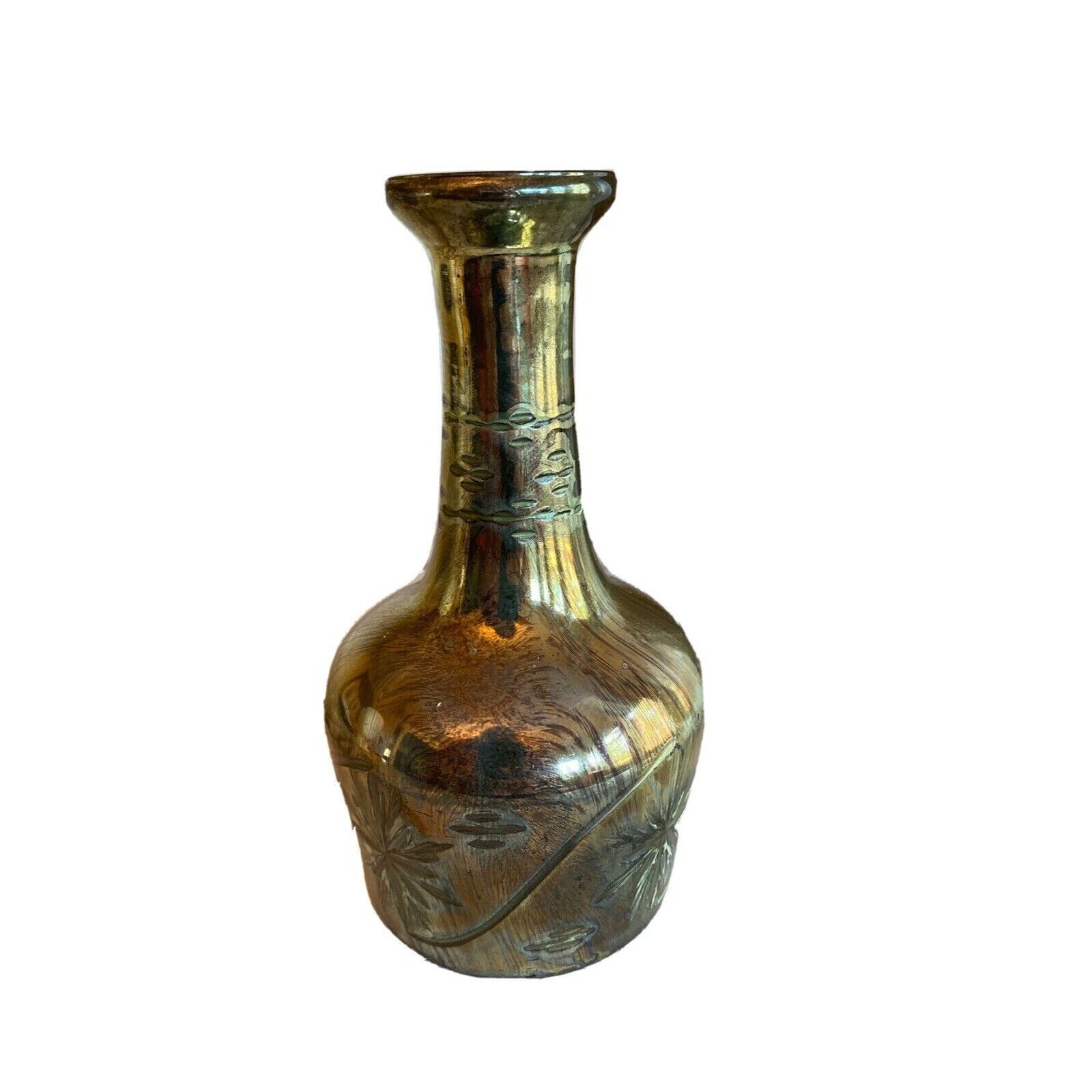 Victorian Bohemian Mercury Glass Etched Starburst Bud Vase
