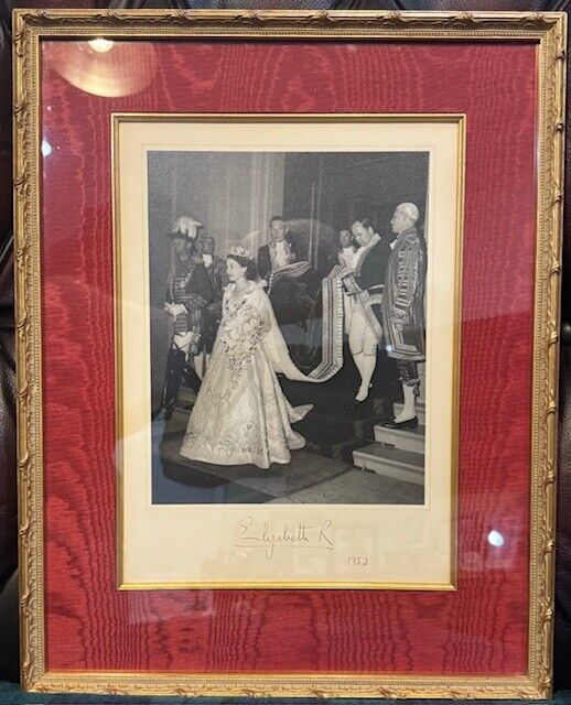 RARE, HAND SIGNED & DATED QUEEN ELIZABETH II CORONATION PHOTOGRAPH, FRAMED