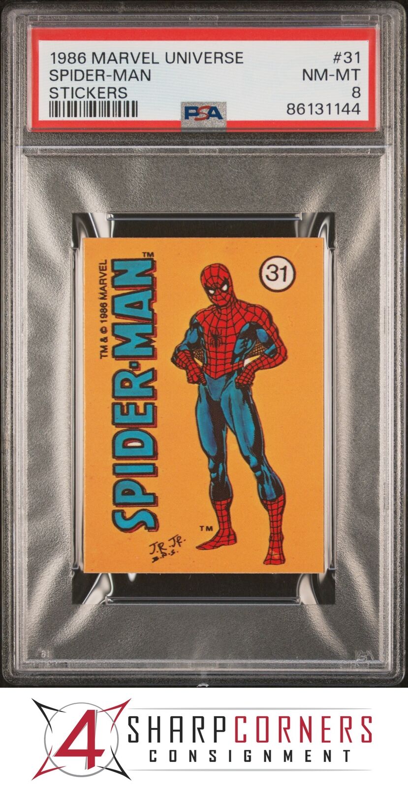 1986 COMIC IMAGES MARVEL STICKERS #31 SPIDER-MAN POP 6 PSA 8 N3947905-144