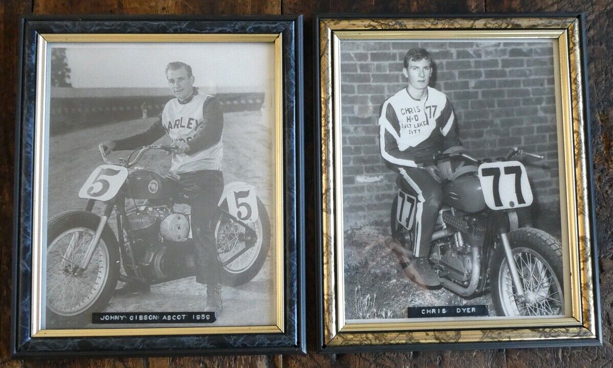2x 1959 HARLEY DAVIDSON RACE MOTORCYCLE AMA PRESS 8X10 PHOTOGRAPHS K XR750 XR KR