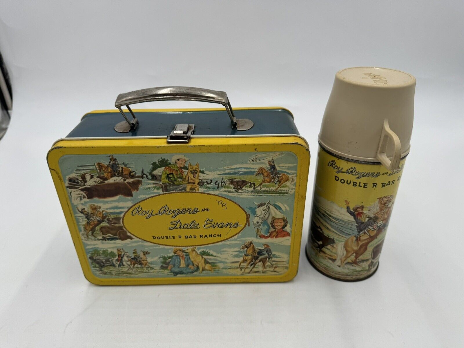 VTG Roy Rogers and Dale Evans Double R Bar Ranch Lunchbox + Thermos 1955