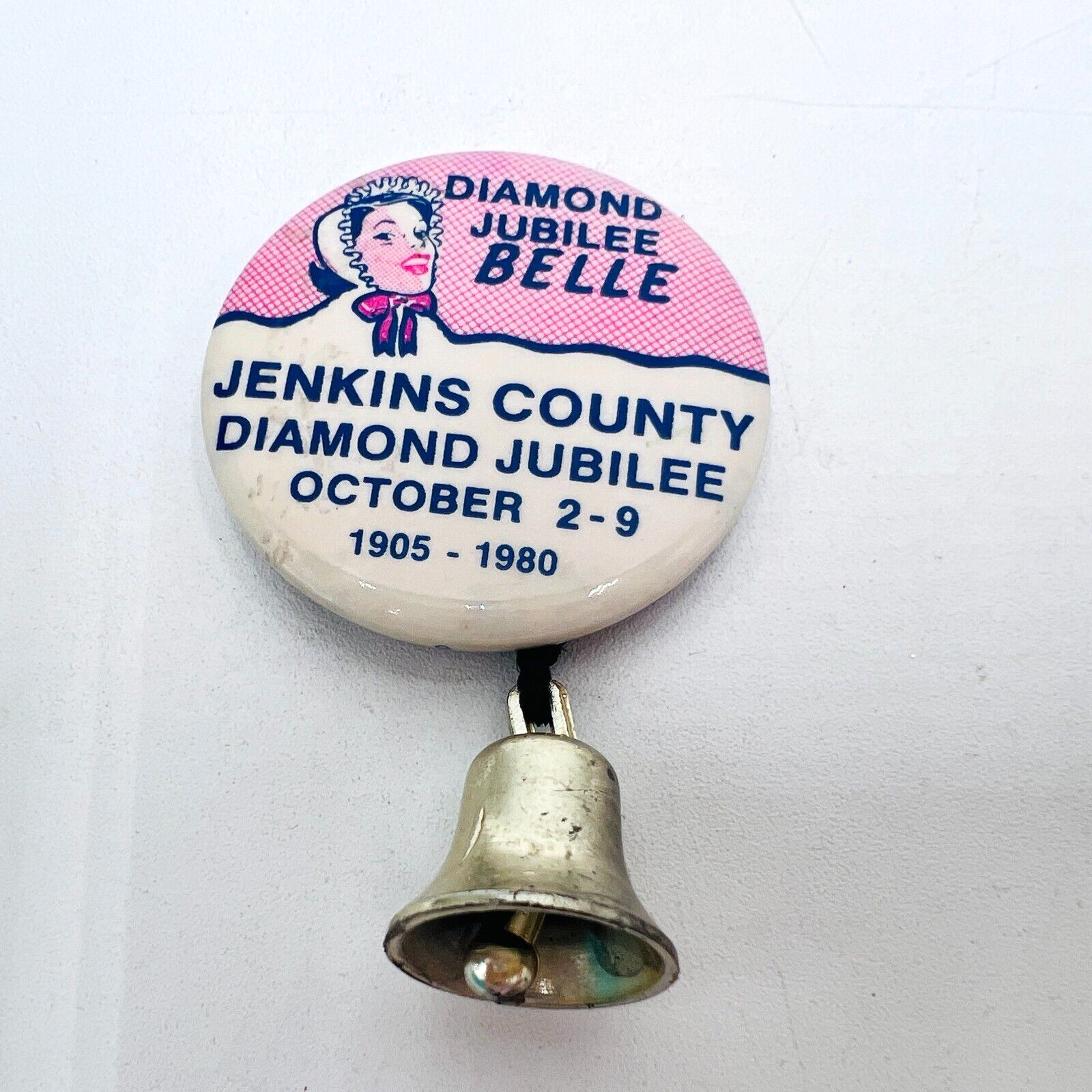 Vintage Jenkins County Diamond Jubilee 1905-1980 Button Pin 1.8\