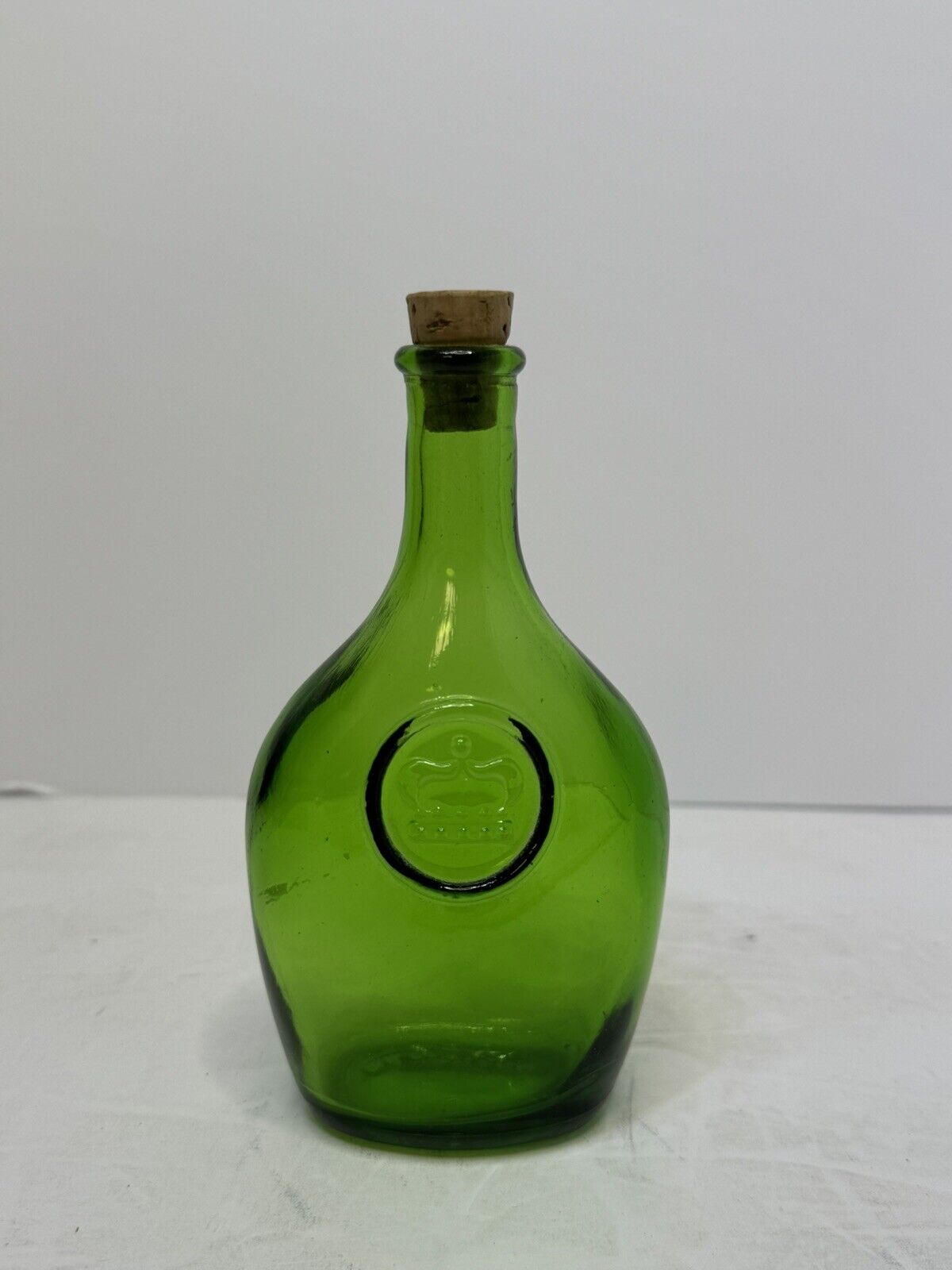 Vintage WHEATON NJ Green Glass Bottle w/ Embossed Crown 5.5 Inch High