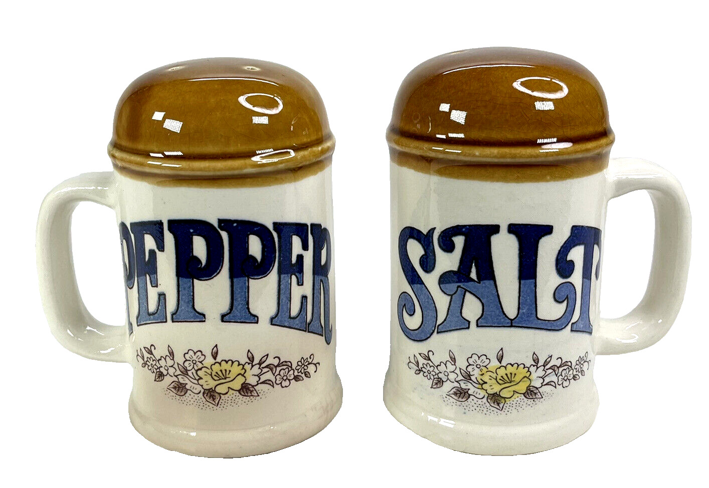 Vintage Otagiri Large Brown Mug Salt& Pepper Shakers Handles 1970\'s 5\