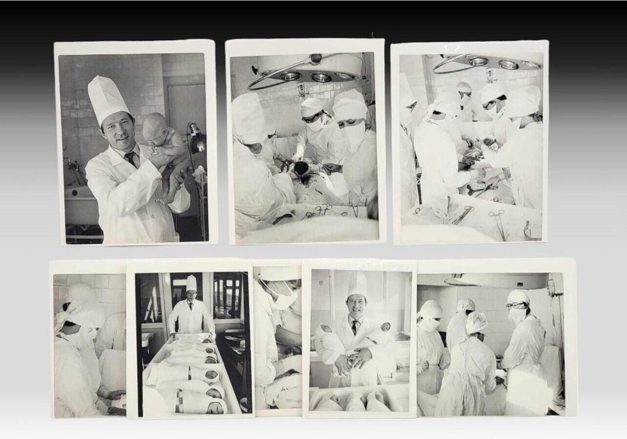 Vintage Black & White Delivery Room Large Photographs Doctor Birth Oddity Rare