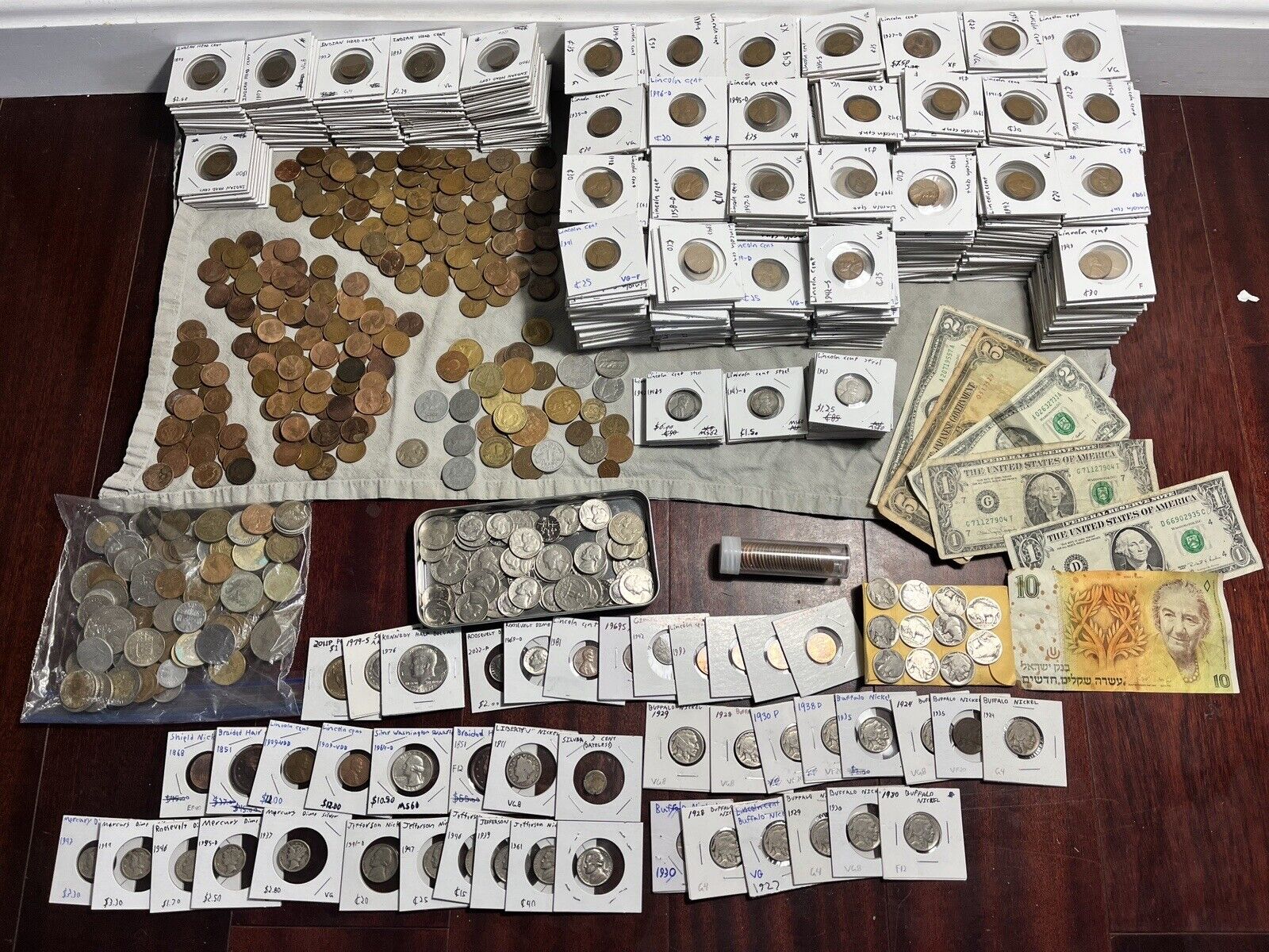 Huge Old Us Coin Collection LotUs,1909VDB,Silver,Banknotes,IndianHead,&Foreign