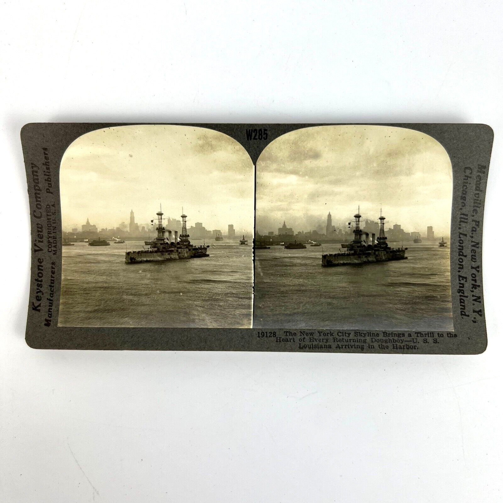 Antique WWI Photos Keystone View Co Stereograph U.S.S. Louisiana Arriving 19128