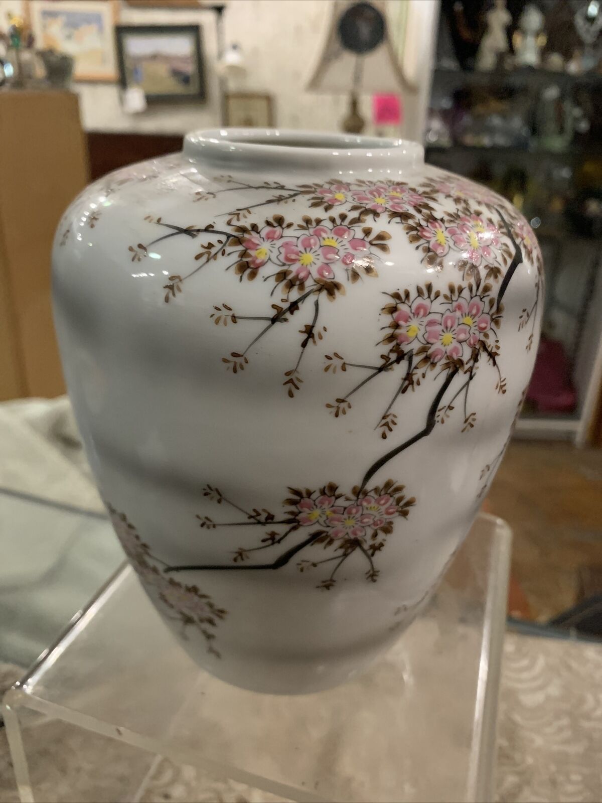 vintage antique asian  Pink Porcelain cherry blossom boho flower vase