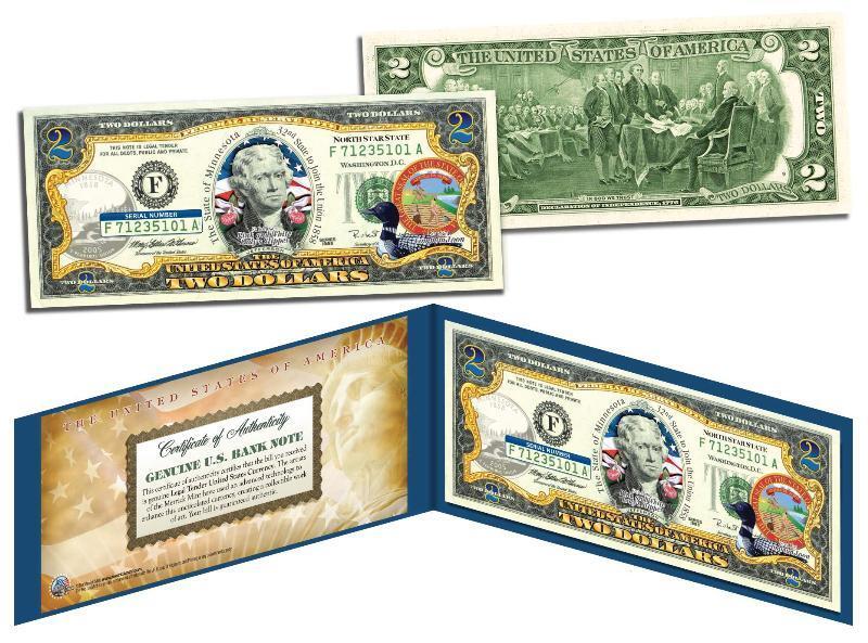 MINNESOTA Statehood $2 Two-Dollar Colorized U.S. Bill MN State *Legal Tender*
