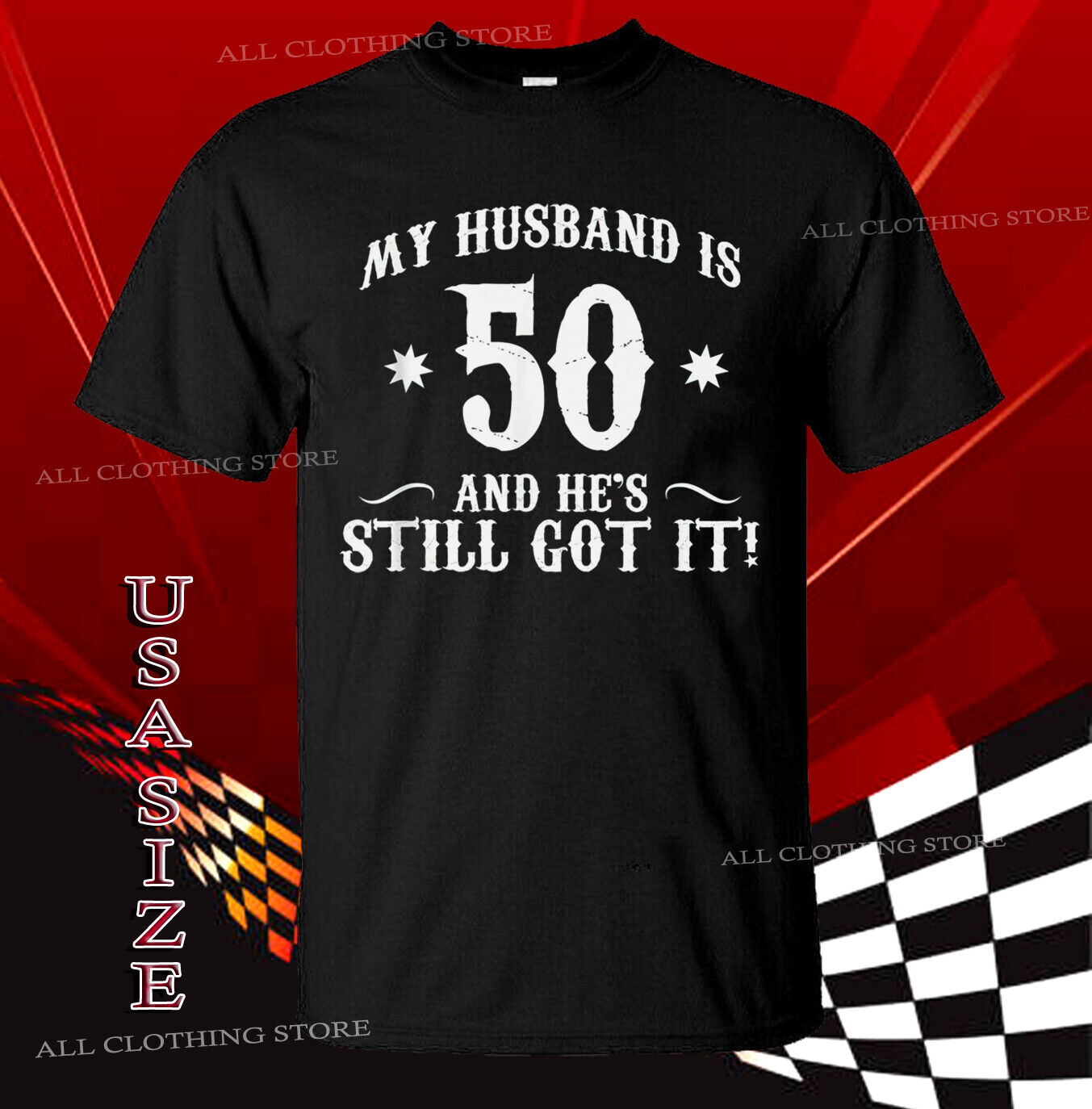 50th Birthday My Husband is 50, Funny 50th Black T-Shirt All Size S-5XL