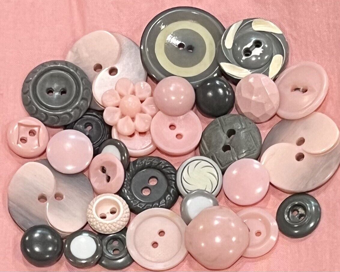 Vintage Lot Buttons Lot Mixed Variety Plastics Sweet 1950’s Pinks Greys