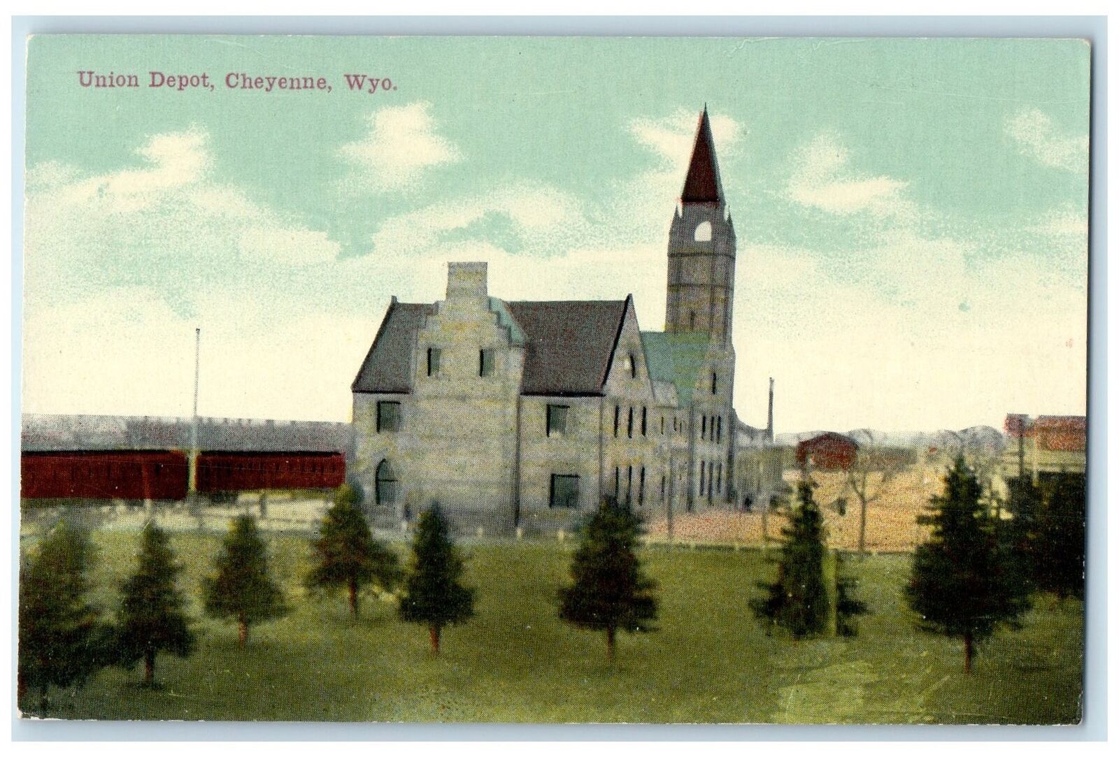 c1910's Union Depot Exterior Trees Cheyenne Wyoming WY Unposted Vintage Postcard