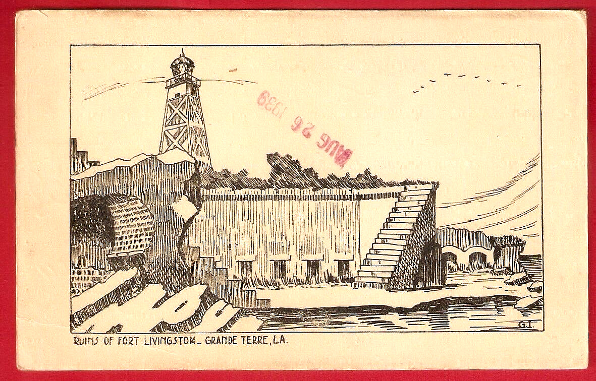 Fort Livingston Grande Terre Art 1939 Postcard Grand Isle Pirates