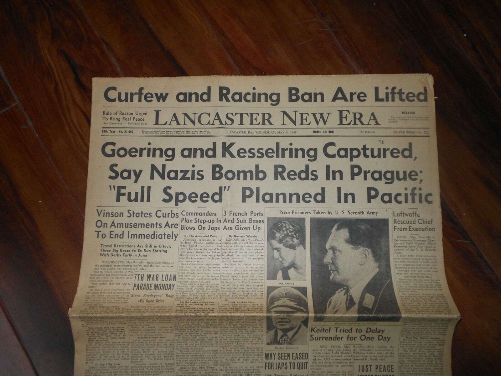 LANCASTER NEW ERA May 9, 1945 GOERING & KESSELRING CAPTURED NYT#4