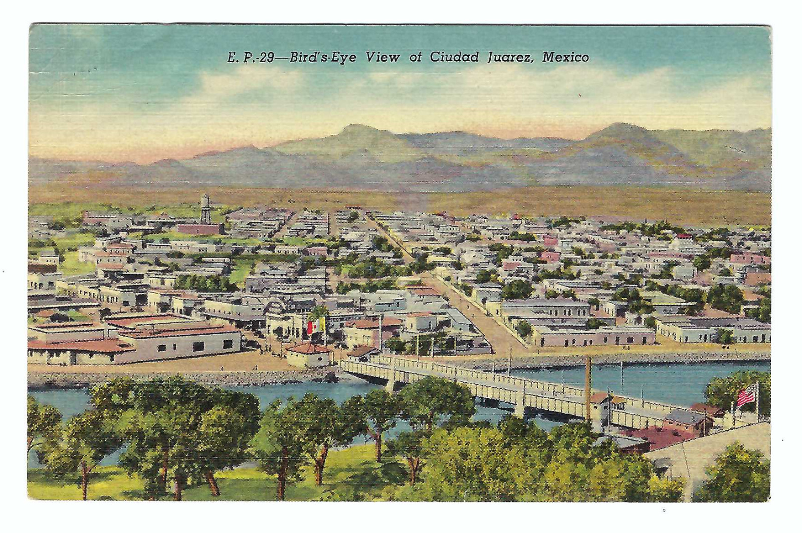 Birds Eye View Ciudad Juarez Mexico Vintage Postcard