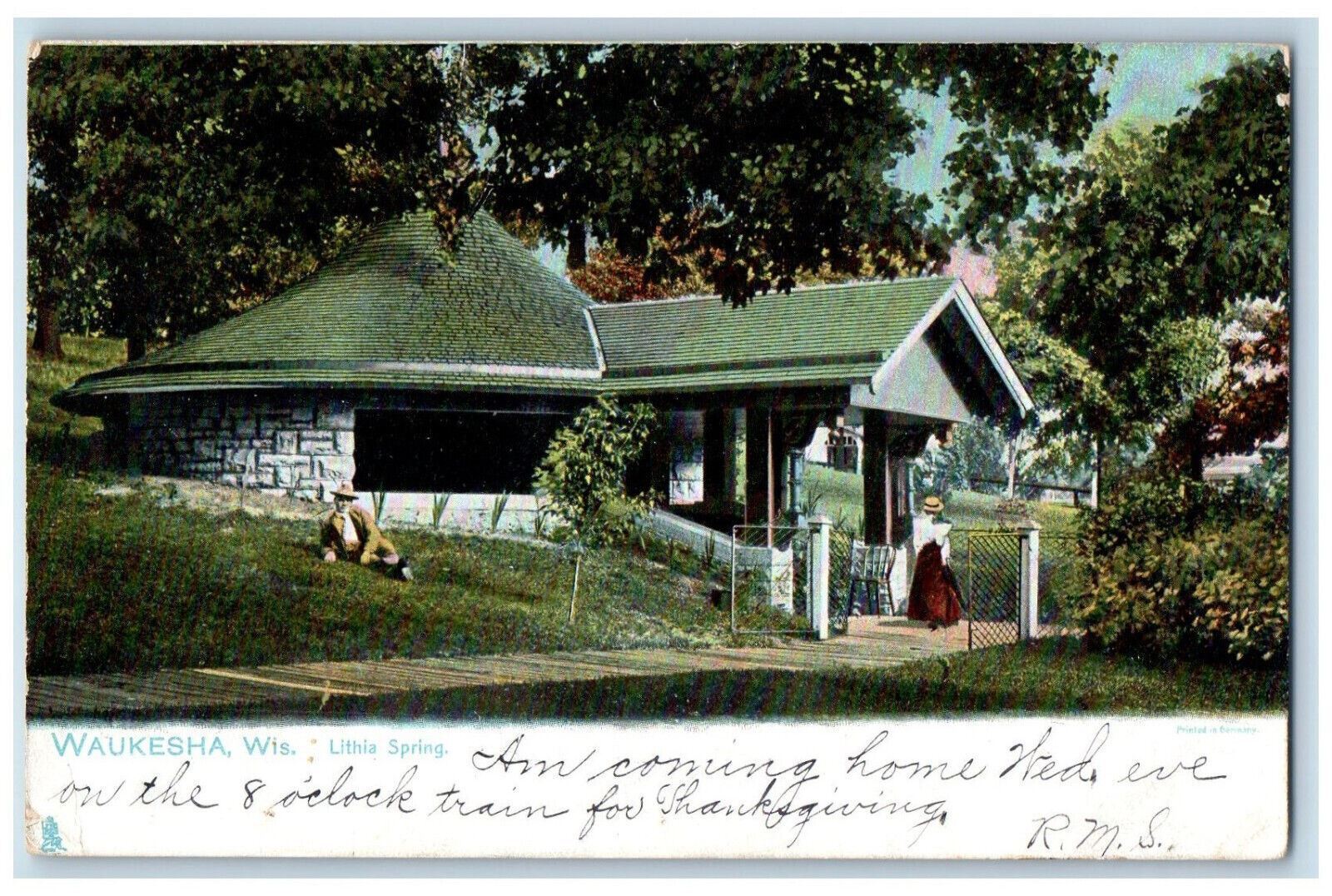 1907 Green Roofed Lithia Spring Waukesha Wisconsin WI Tuck Art Postcard