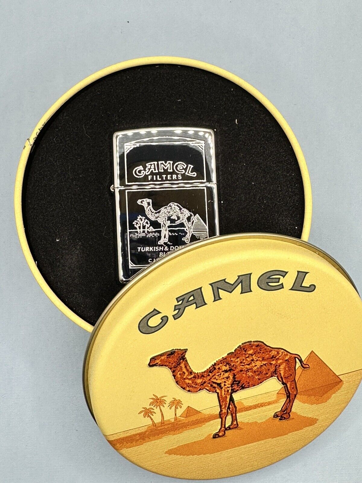 Vintage 1995 Camel Turkish Blend High Polish Chrome Zippo Lighter New In Tin