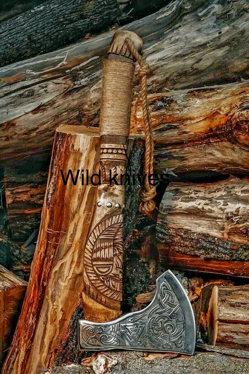 WILD CUSTOM HANDMADE 17 INCHES LONG IN HIGH QUALITY STEEL HUNTING FOREST AXE