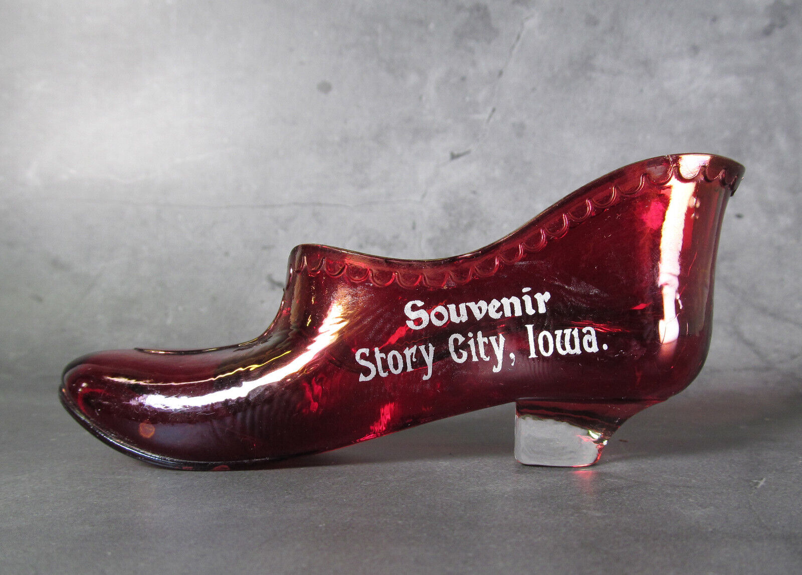 Story City, Iowa, IA - Antique Souvenir Glass Shoe